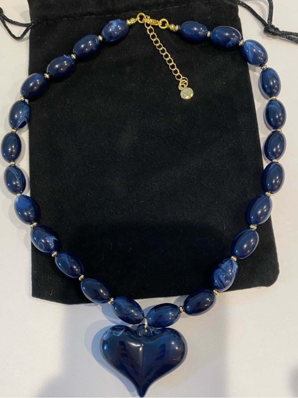 Mayamar Dark Blue Beaded Heart Necklace (NWT)